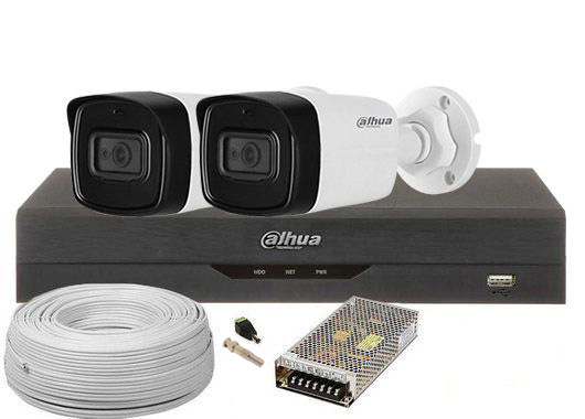 Kit cu accesorii, 2 camere exterior Full HD, DVR 4 canale, Dahua KIT2EFULL2X1200D