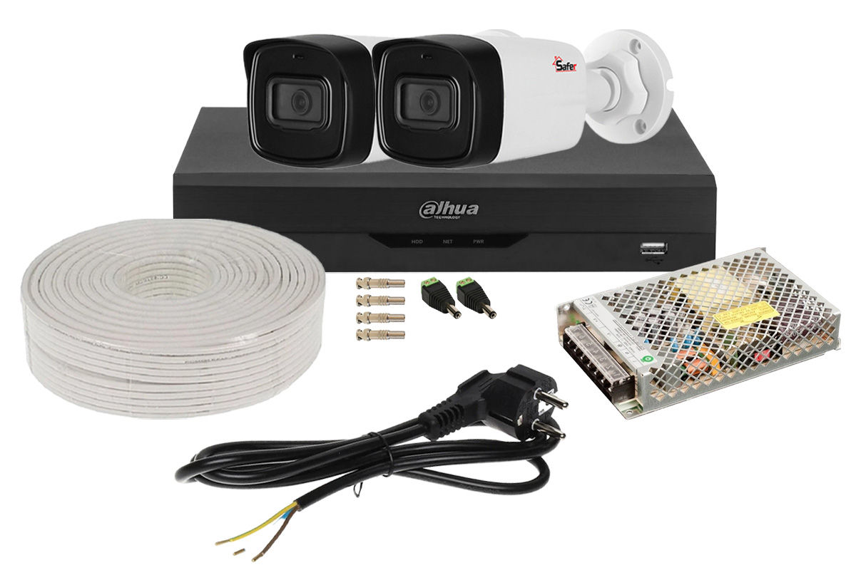 Kit cu accesorii, 2 camere exterior 2MP Full HD, DVR 4 canale, Dahua KIT2EFULL2X1200D