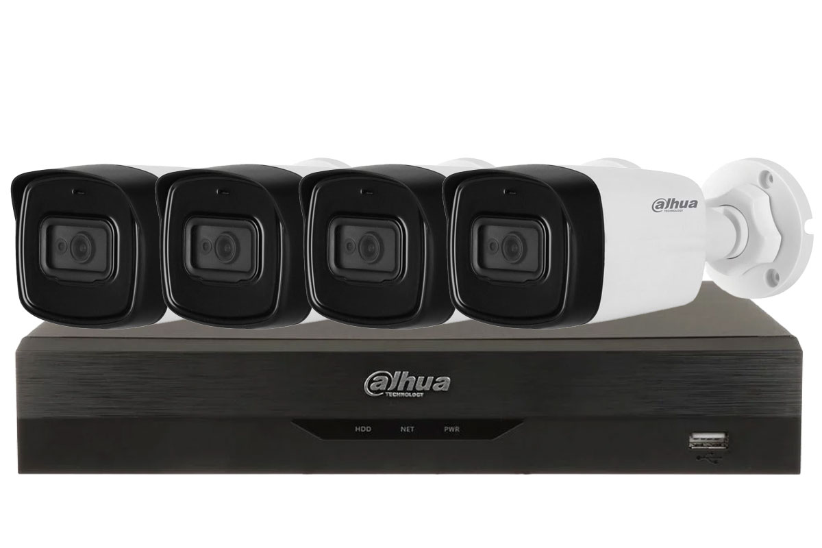 Kit supraveghere video Full HD, DVR cu 4 camere tip bullet, smart IR 40m, 3.6 mm, Dahua KIT4EXT30IRDAH