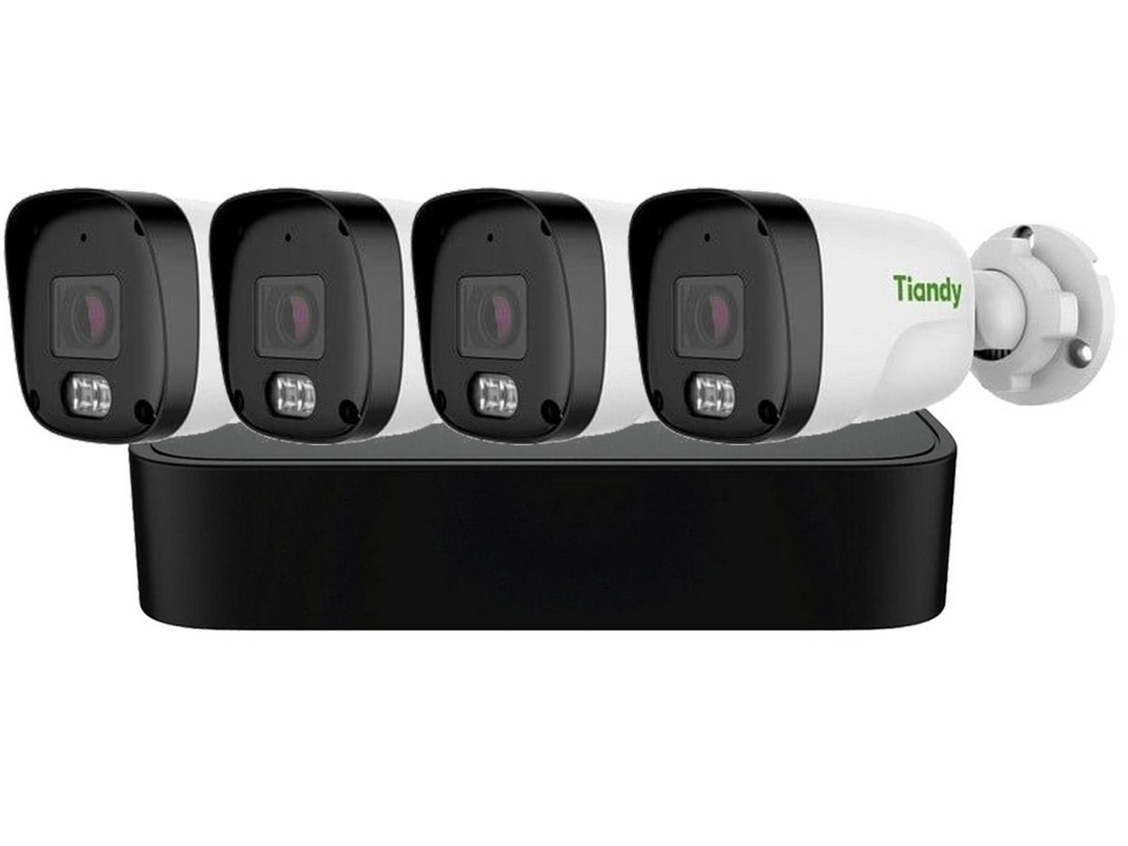Kit supraveghere IP Tiandy, NVR 4 canale PoE, 28W, 4 camere bullet AK Color Maker, 2MP, IR+LED, KIT-TC-R3104+4TC-C321N