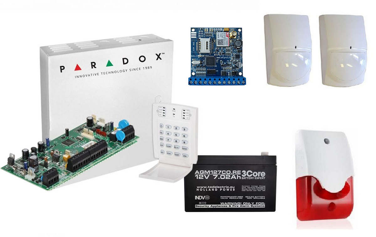 Kit alarma Paradox SP5500 cu 2 senzori , sirena de interior si comunicator GSM/GPRS