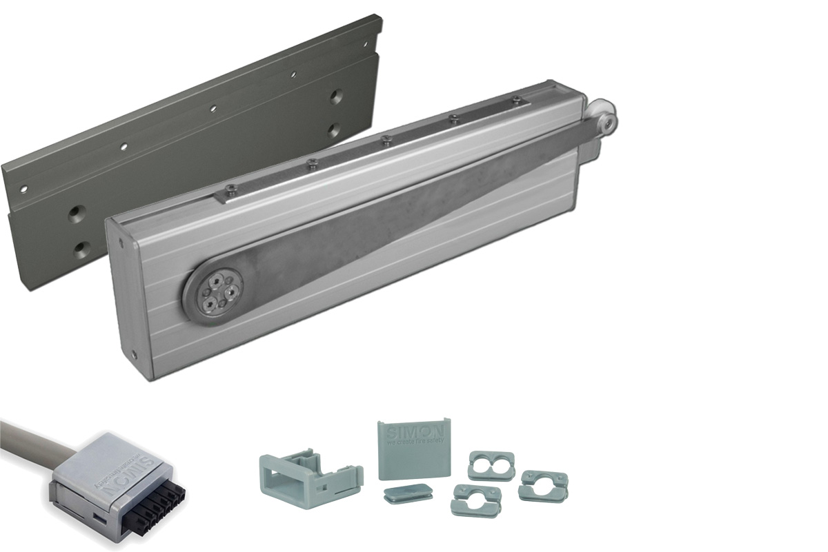 Kit automatizare desfumare pentru usi, suport, cablu si conectori pentru motor, SIMON-RWA-300N-kit
