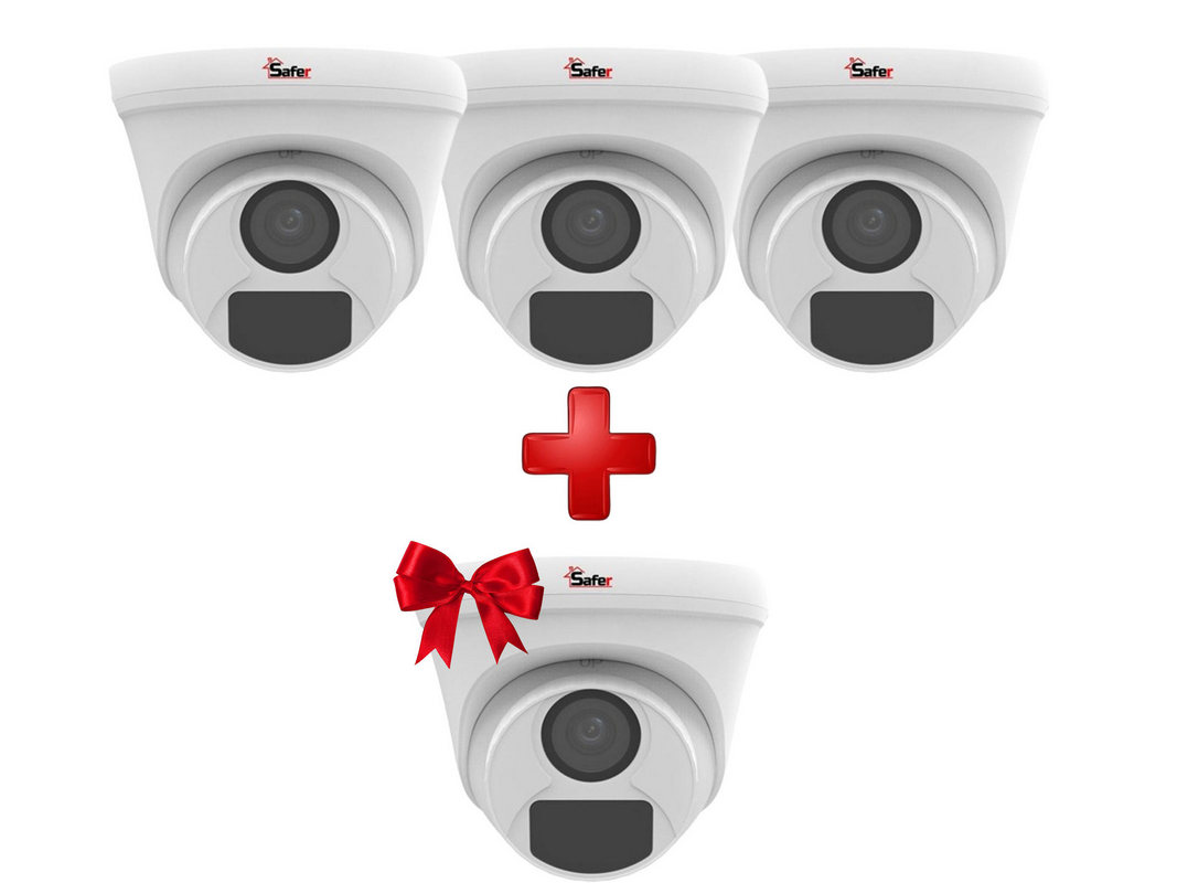 Kit camere de supraveghere dome Safer 3+1 GRATIS, HDCVI, 2MP Full HD, IR 20m, lentila 2.8mm, IP67, SAF-2MP20IRKIT