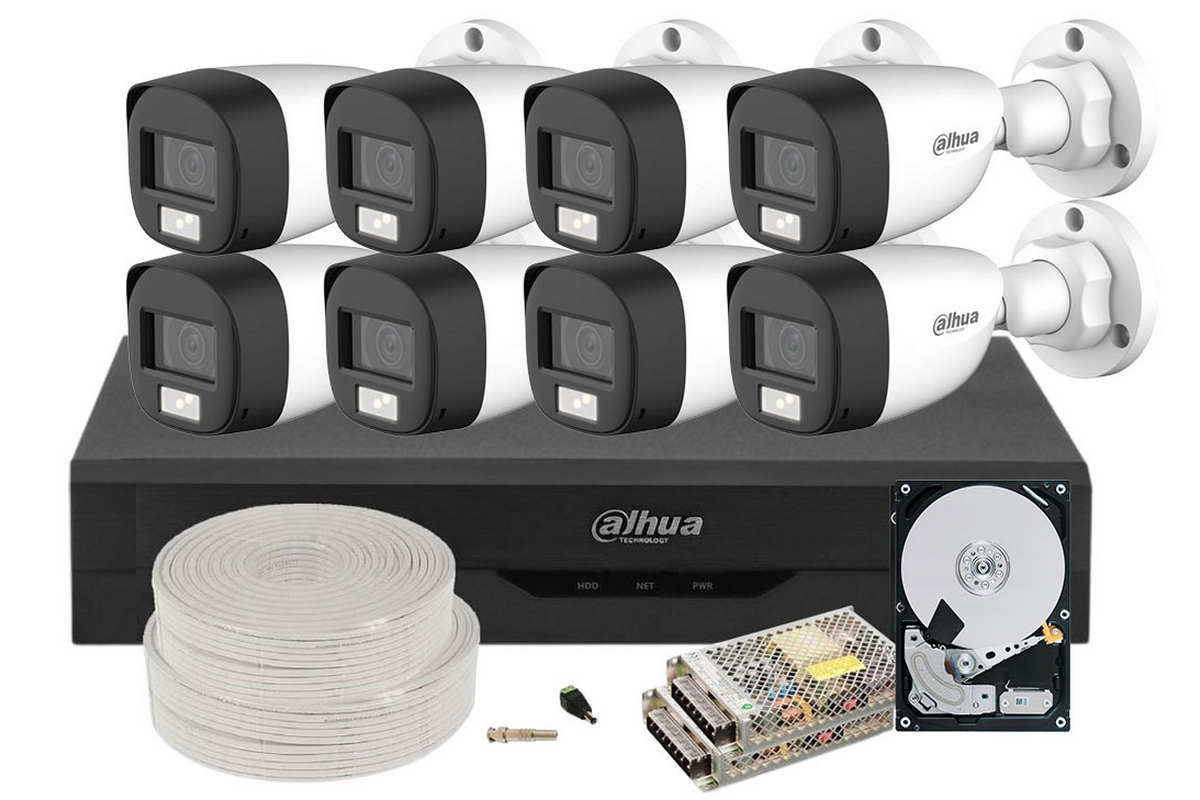 Kit complet supraveghere video, 8 Camere 2MP, Iluminare duala 20m, HDD 2TB, DVR 8 canale, Dahua KIT-DAH-2MP30I3-COMPLET