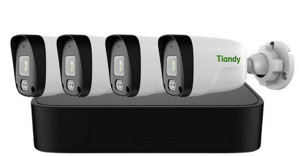 Kit de supraveghere AK Tiandy, 4 camere 2MP, 2.8mm, IR 30m, POE, Microfon, IP67, NVR 4 canale, KIT-TN2MPAK