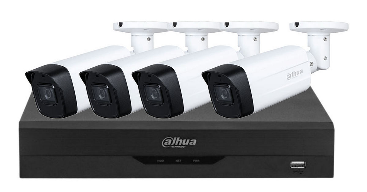 Kit de supraveghere Dahua, 4 camere de exterior 2MP FULL HD, IR 80m, lentila 2.8mm, DVR 4 canale WizSense, DHI-4X1200THI8