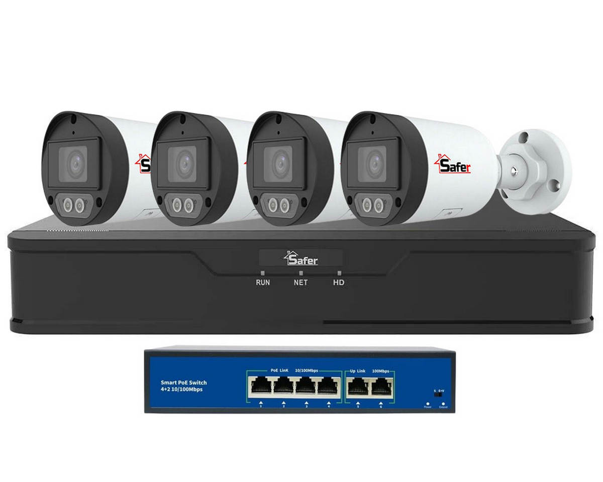 Kit de supraveghere IP, 4 camere exterior 2MP, 2.8mm, LED alb 30 m si NVR 4 canale, PoE, KITIP-4X-2MP2830POE