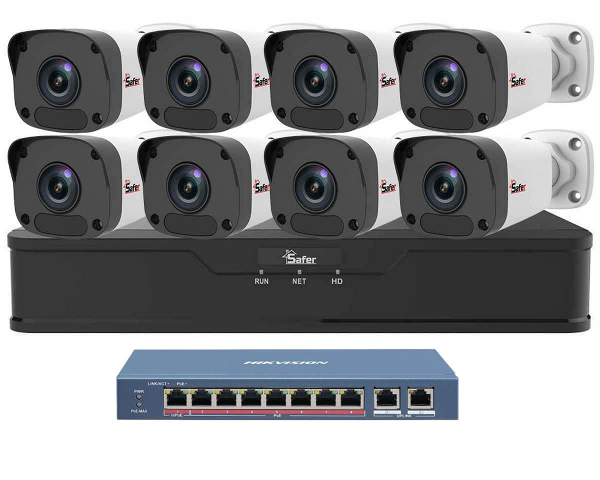 Kit de supraveghere IP, 8 camere exterior 4MP, 2.8mm, IR 30 metri si NVR 8 canale, KITIP-8X-4MP2830POE