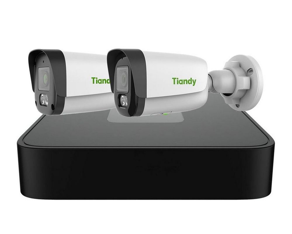 Kit de supraveghere IP AK Tiandy PoE, 2 camere 4MP, 2.8mm, IR 30m, Microfon, NVR 4 canale, TIANDY2X2K