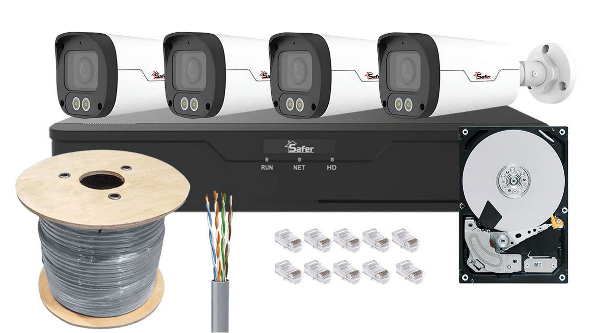 Kit de supraveghere IP complet, 4 camere exterior ColorHunter 4MP 2K, LED alb 30m, PoE si NVR 8 canale KITPOE4MPEXT-2