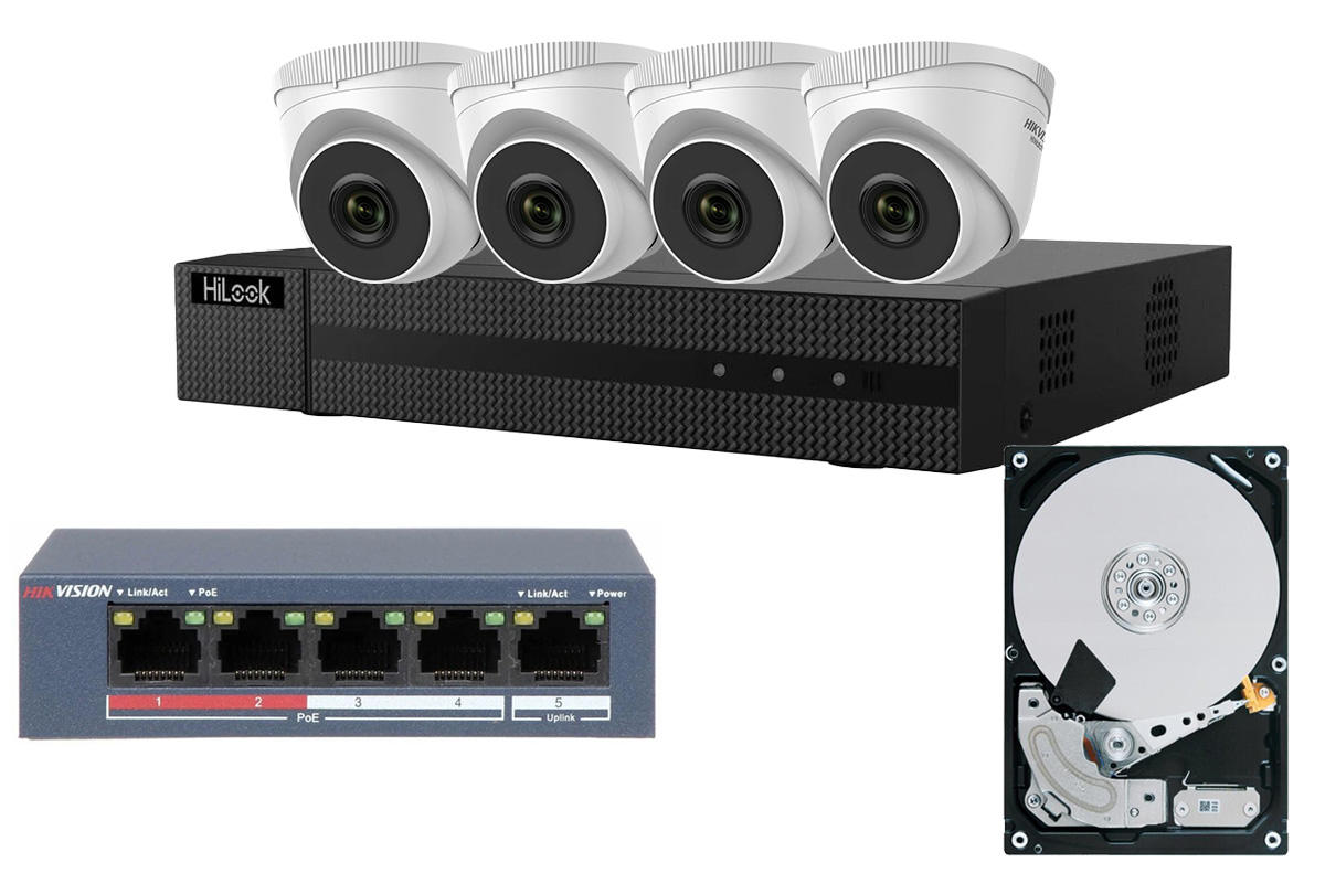 Kit de supraveghere IP de interior, 4 camere 2 MP, IR 30 m, NVR 4 canale, HDD (Hard Disk inclus), Hikvision HW-KIT-4X-IP-1TB