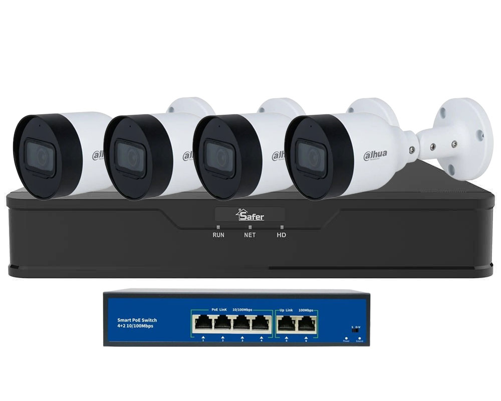 Kit de supraveghere IP pentru exterior, 4 camere 5MP,  IR 30m, PoE, NVR 4 canale, KITIP5MP8M-S