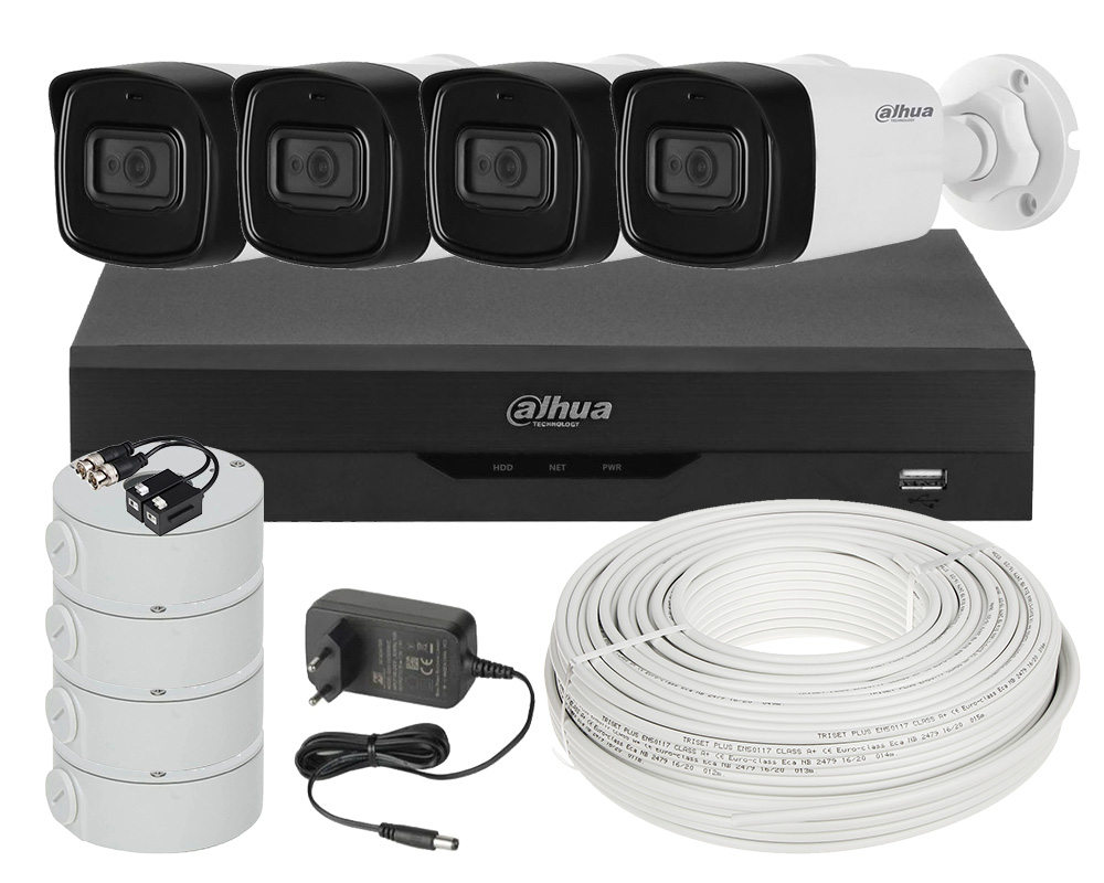 Kit de supraveghere video, 4 camere FullHD, DVR 4 canale, vedere nocurna IR 40 m, Dahua, KIT-4C2M40-XVR-ACC-DAH