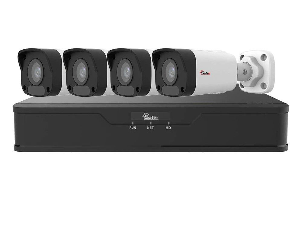 Kit de supraveghere video IP de exterior, 4 camere 2 MP, IR 30 m, NVR 4x PoE, Safer, KITIP-4X-2MP2830POE-2