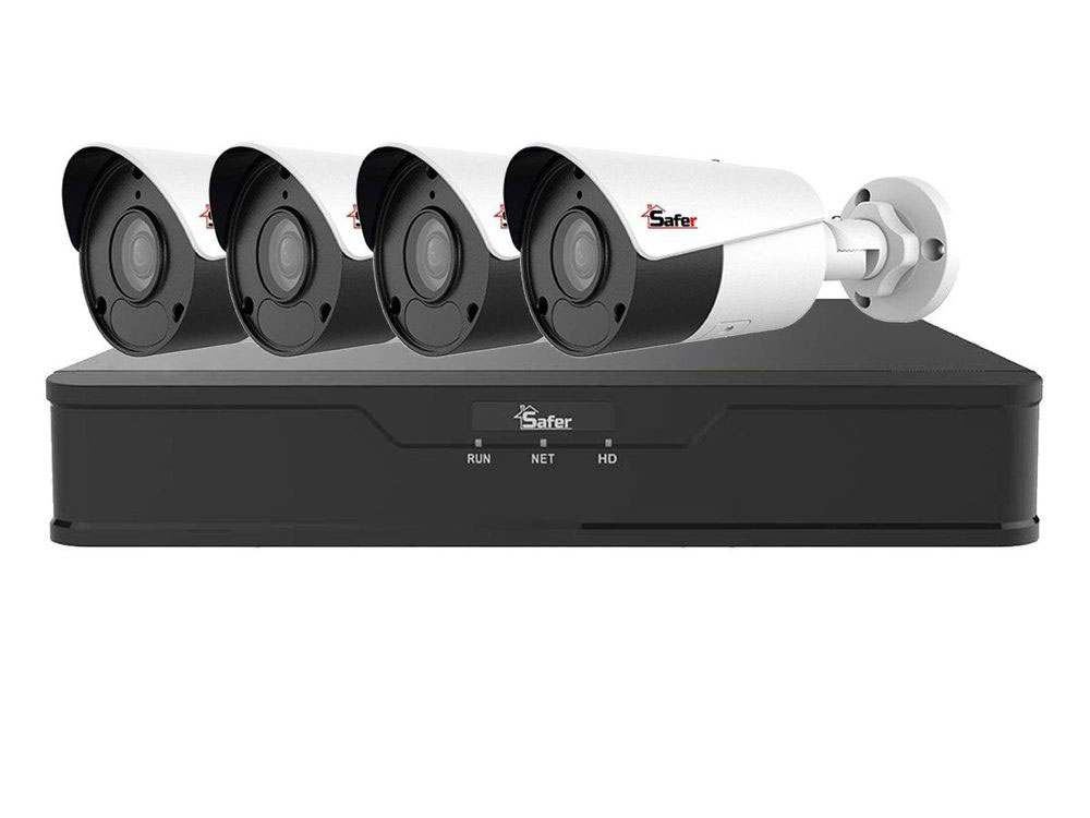 Kit de supraveghere video IP de exterior, 4 camere 4 MP, IR 50 m, NVR 4 canale, alimentare PoE, Safer, KITIP-4X-4MP420POE