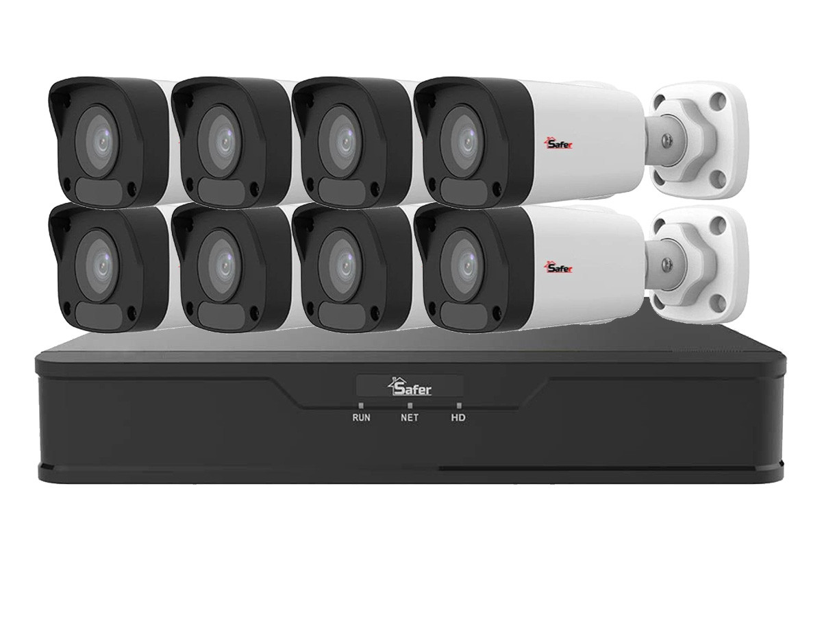 Kit de supraveghere video IP de exterior, 8 camere 2 MP, IR 30 m, NVR 8 canale, Safer, KITIP-8X-2MP2830