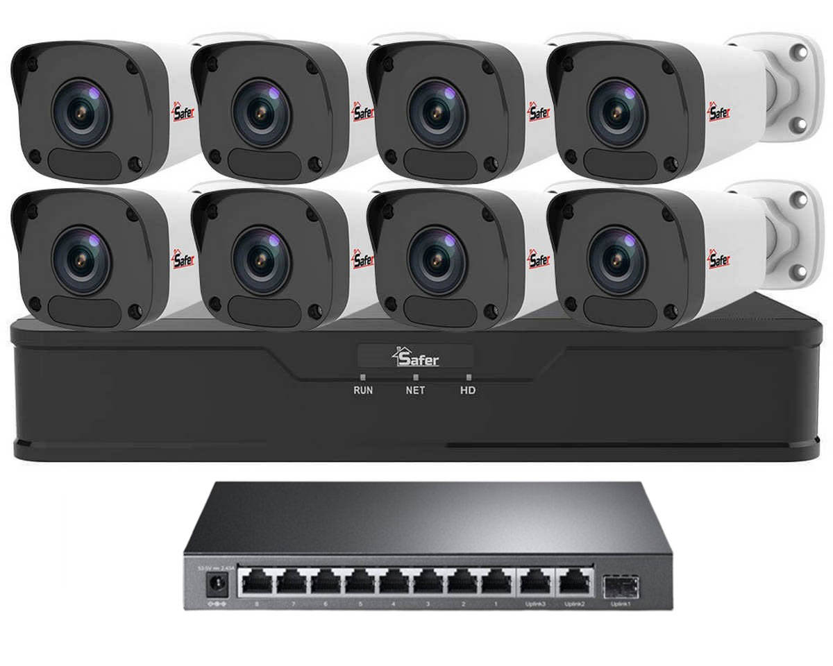 Kit de supraveghere video IP de exterior, 8 camere 4 MP, IR 30 m, NVR 8 canale, Safer, KITIP-8X-4MP420POE