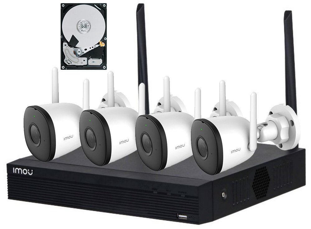 Kit camere supraveghere exterior, 2MP Full HD, Conexiune Wireless, 4 camere Imou, IR 30m, Microfon, MicroSD, NVR, HDD 1TB, KIT/NVR1104HSS2-CE-1T