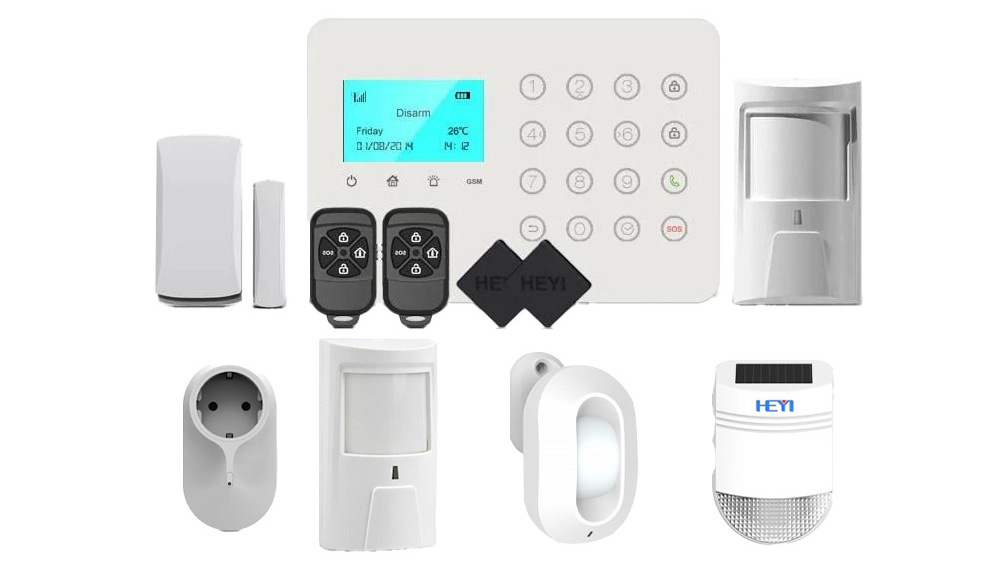 Kit sistem alarma wireless, GSM, 2 zone, priza, detector si senzor miscare, sirena exterior, Heyi KIT HY-H7-03