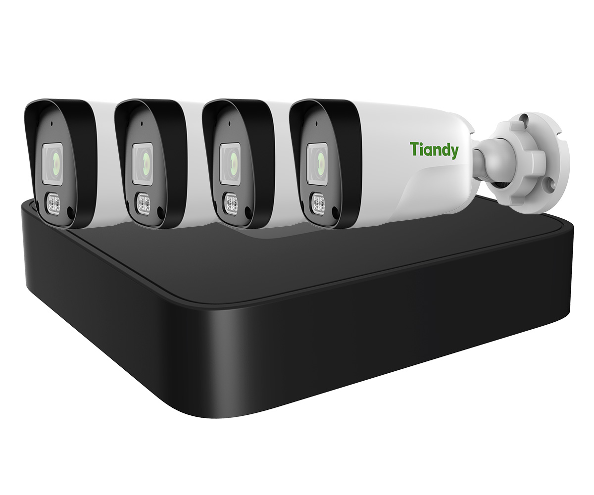 Kit IP de supraveghere Tiandy, NVR 4 canale PoE, 4 camere 2 MP, microfon, iluminare IR 30 m, TC-KIT/R3104/4TC-C321N28