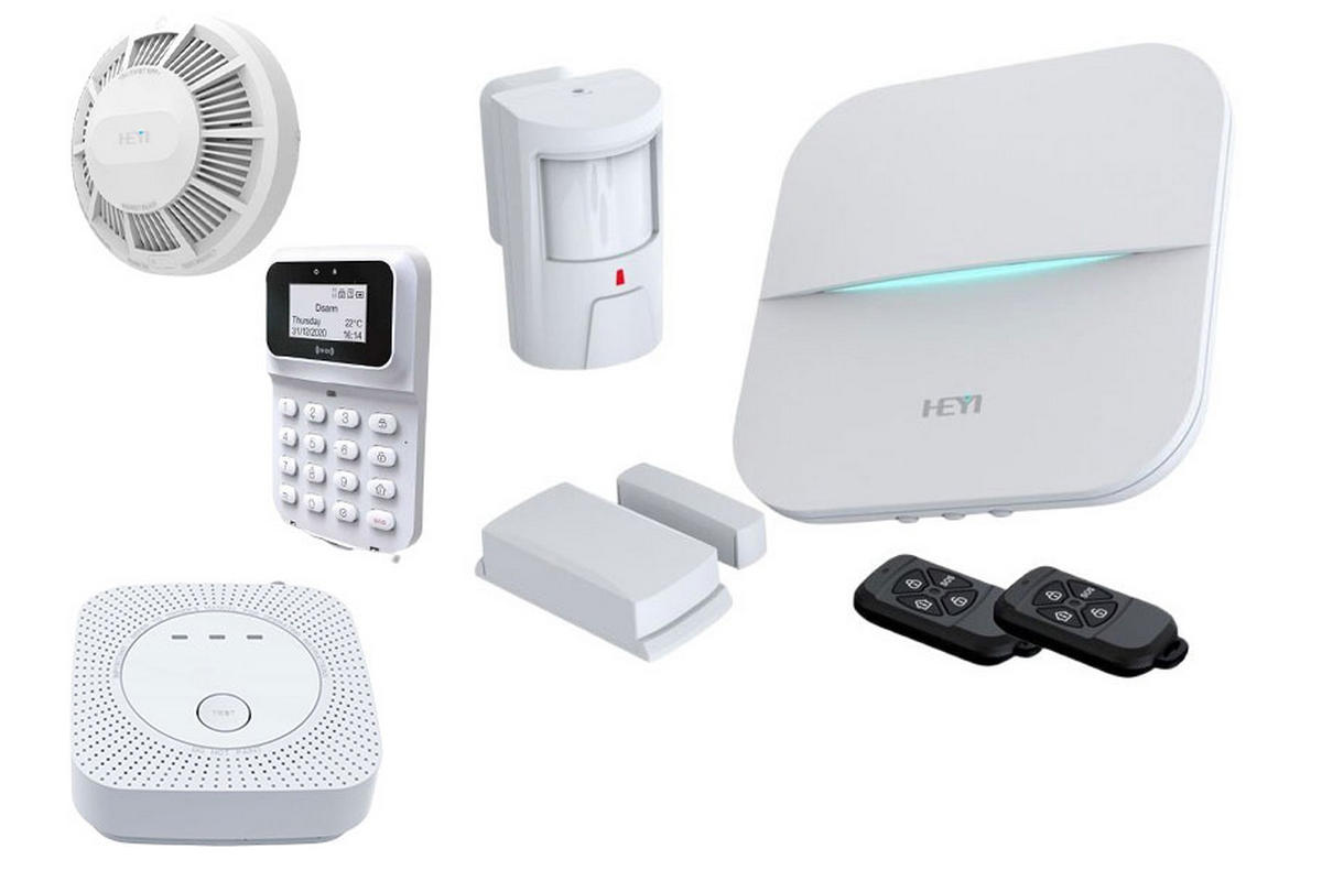 Kit sistem de alarma wireless Heyi, detector de gaz, detector de fum, tastatura wireless, HY-W21-FG-KEY