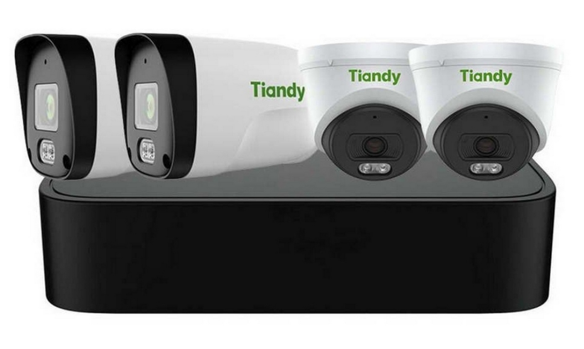 Kit sistem de supraveghere IP Tiandy PoE, 4 camere 2MP, 2.8mm, IR 30m, Microfon, NVR 4 canale, KIT-TN-2MPMIX-PoE