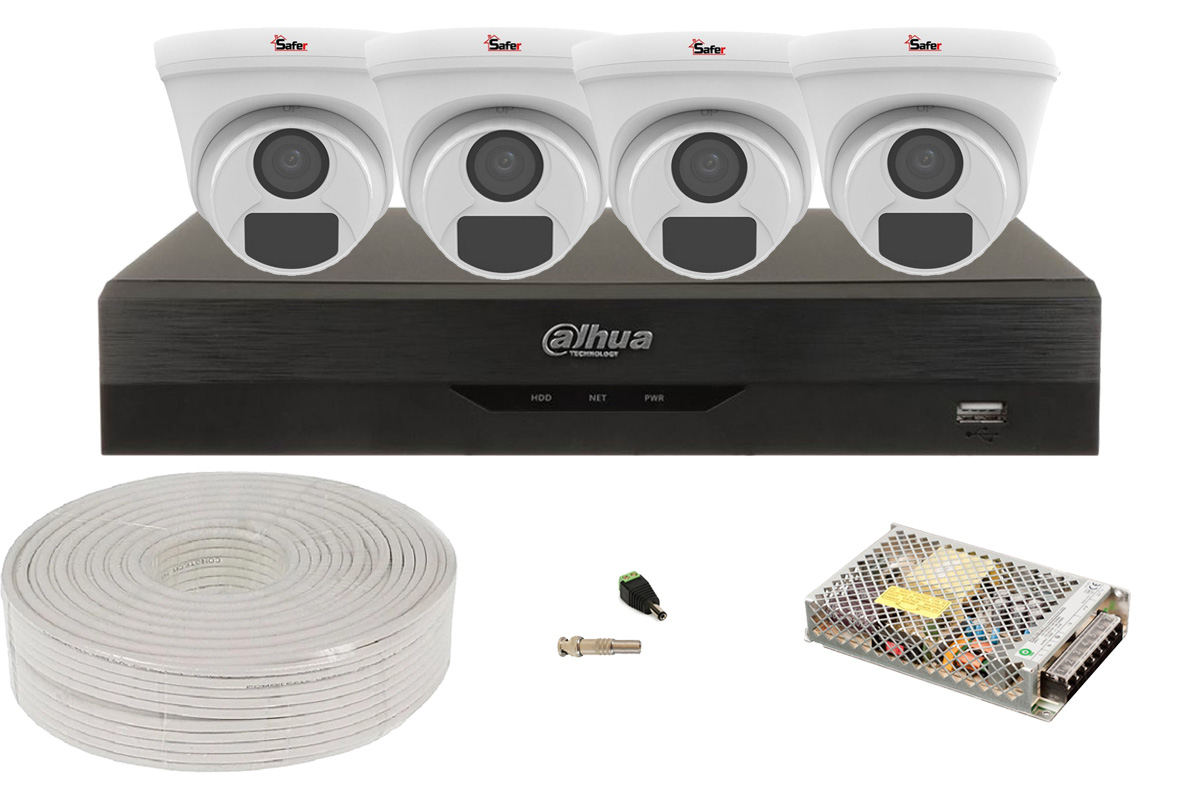 Kit supraveghere complet 4 camere 2MP Full HD, IR 20 metri, DAHUA, DH-4X1200EMP-A-2TB-1