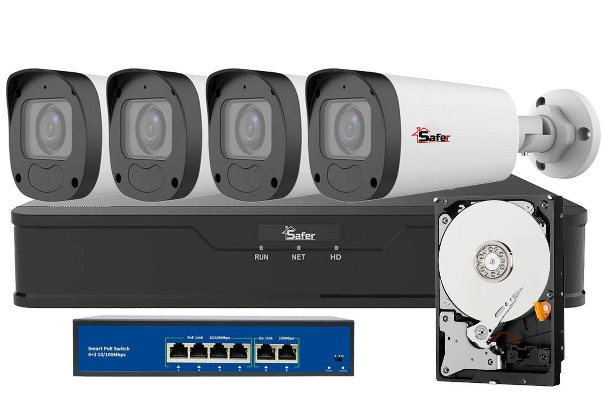 Kit supraveghere IP, SAFER, 4 camere 5MP, PoE, NVR 4 canale, SAF-4X4MPEXT-POE