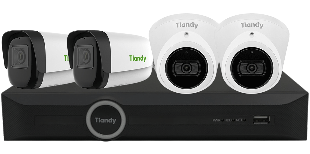 Kit supraveghere IP Starlight Tiandy, 4 camere 8MP 4K, Iluminare IR 30/50m, Microfon, PoE, NVR 8 canale, IP66, KIT-TN8MSTAR