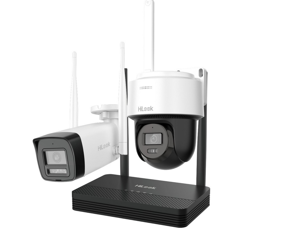 Kit supraveghere IP Wireless Hikvision HiLook IKS-2042BPH-PH/W, 2x camere de 2MP, IR, slot microSD, NVR 4 canale, Audio