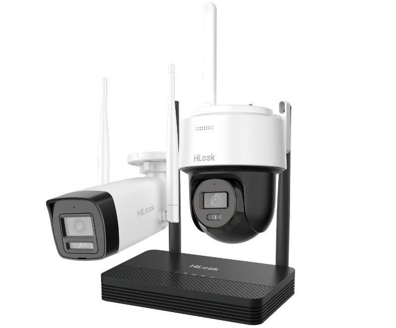 Kit supraveghere IP Wireless Hikvision HiLook IKS-2044BPH-PH/W, 1x camera dome, 1x camera bullet, 4MP, Audio, NVR 4 canale