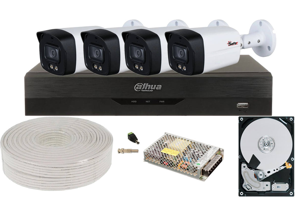 Kit supraveghere video complet cu 4 camere exterior 5MP, LED alb 40m, accesorii si HDD 2TB, SAF-4E52-2TB