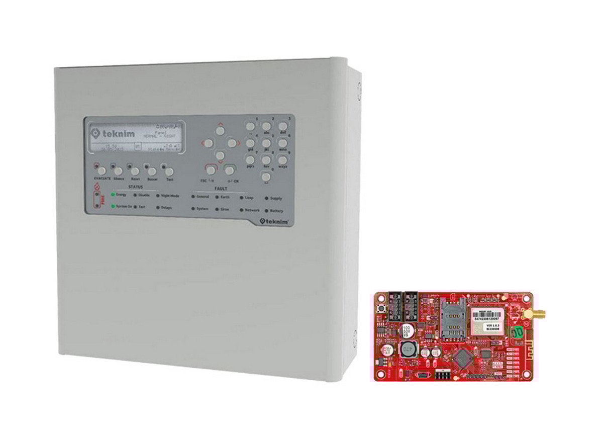 Centrala incendiu adresabila, 2 bucle, 72 zone, cu modul 4G, Teknim KIT TFP-2212