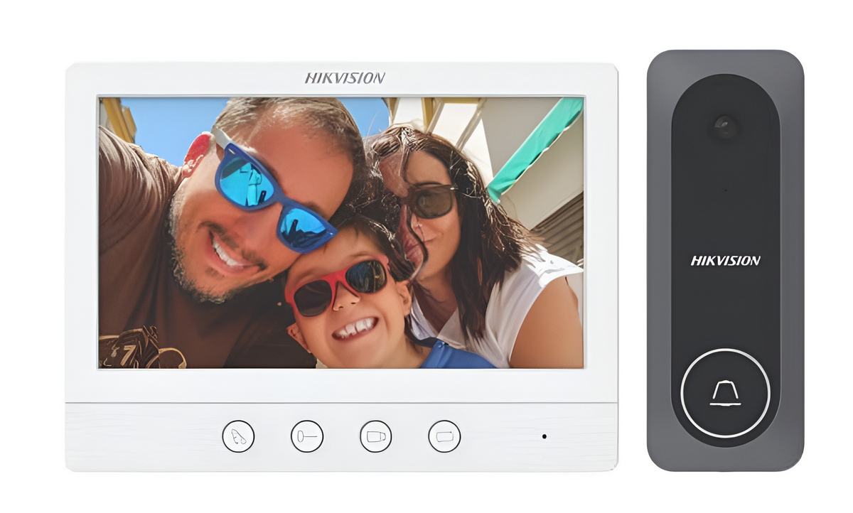 Kit videointerfon analogic Hikvision DS-KIS212, 4 fire, FULL HD 2MP, IR 3m, ecran 7 inch TFT, montaj aparent, plug and play