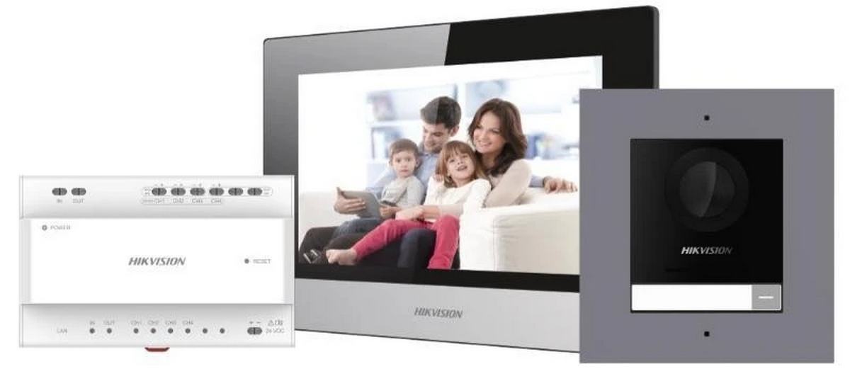 Kit Videointerfon IP Hikvision, 2 Fire, Pentru 1 familie, Vizualizare si raspuns de pe mobil, Wi-Fi DS-KIS702Y