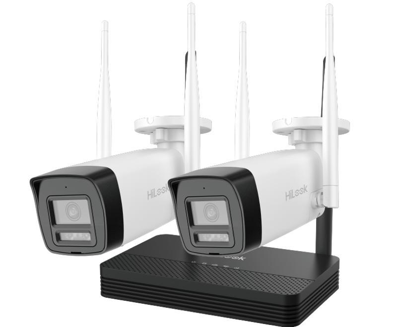 Kit supraveghere IP wireless Hikvision HiLook IKS-2044BH-PH/W, 2 camere bullet, 4MP, IR 30m, Audio, slot microSD, NVR 4 canale, 20Mbps