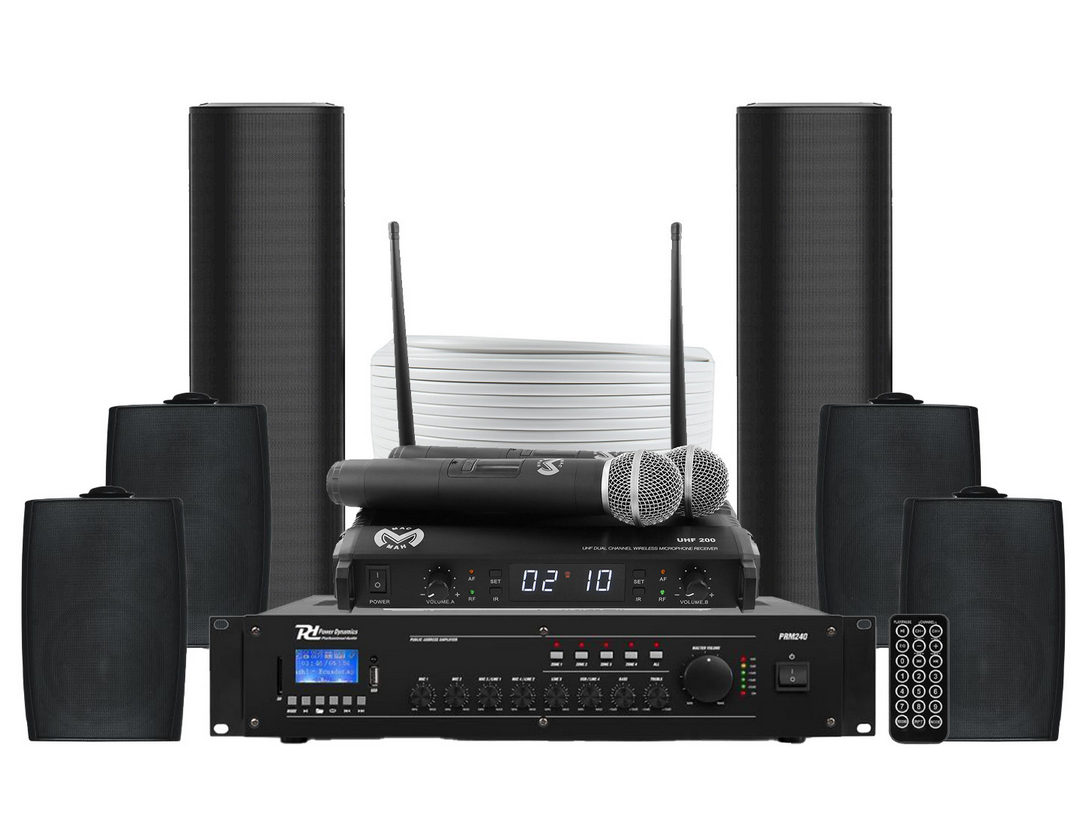 Kit Sonorizare Biserica, Public Adress, amplificator, 4 boxe, 2 difuzoare, microfoane wireless, KITBIS6030B