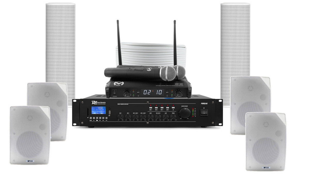 Kit Sonorizare Biserica, Public Adress, amplificator, 4 boxe, 2 difuzoare, microfoane wireless, KITBIS6030W