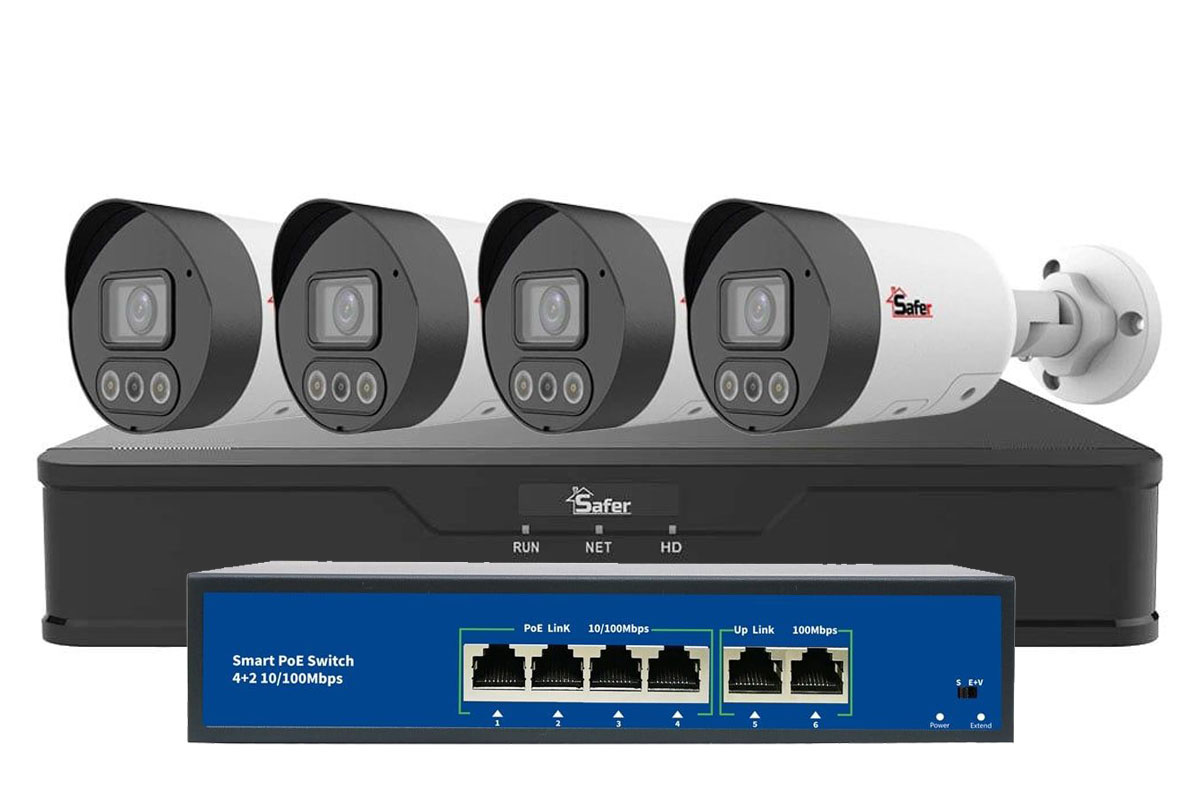 Kit de supraveghere IP, 4 camere exterior 4MP 2K, 2.8mm, IR si LED 30 metri si NVR 4 canale, KITIP-4X-4MP2830POE-A