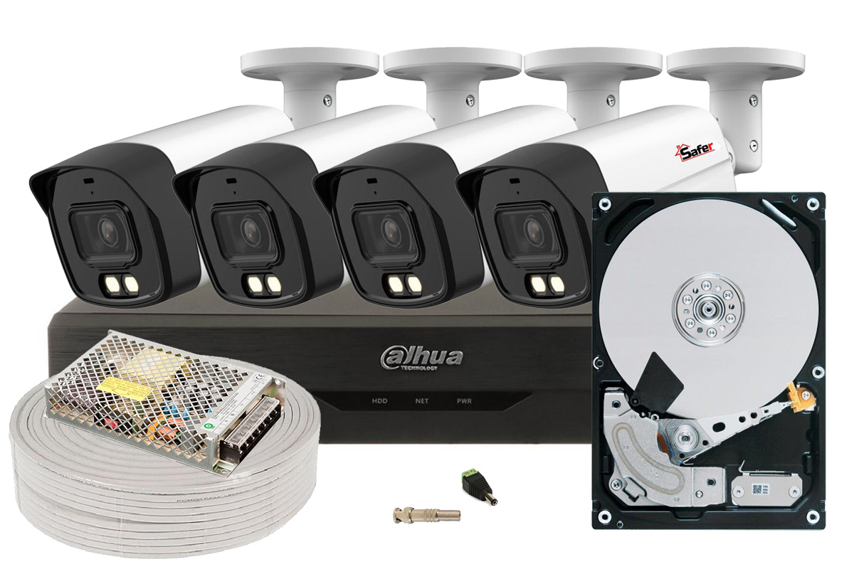 Kit de supraveghere pentru exterior, 4 camere Bullet, Starlight, 5MP, DVR 4 canale, Hard Disk (HDD) 2TB, Accesorii incluse, KITSAF-4X-5MPL40-ACCHDD