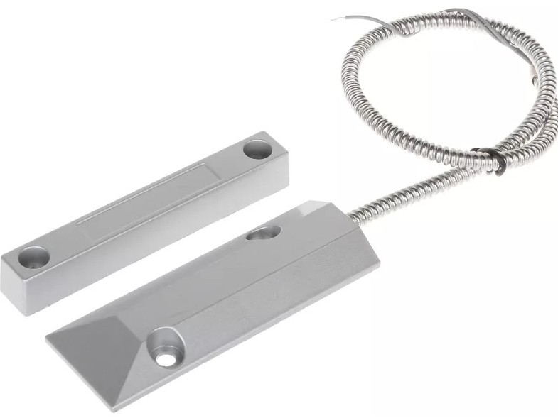 Contact magnetic pentru porti, 20V/10mA, detectie deschidere ferestre/usi, cablu si carcasa metalica, argintiu, KN-OC55