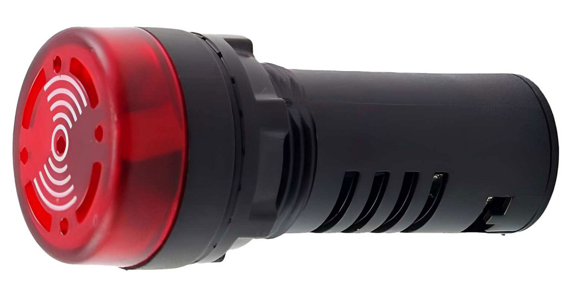 Lampa de semnalizare cu flash si buzzer, 230VAC diametru montaj 22mm, Freder LS-BUZZ-R-D22/230V