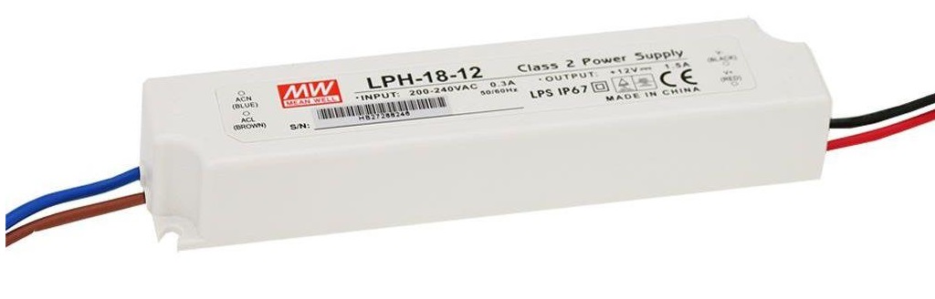 Sursa de alimentare de exterior IP 67 - 12V - 1.5Ah MEAN WELL LPH-18-12