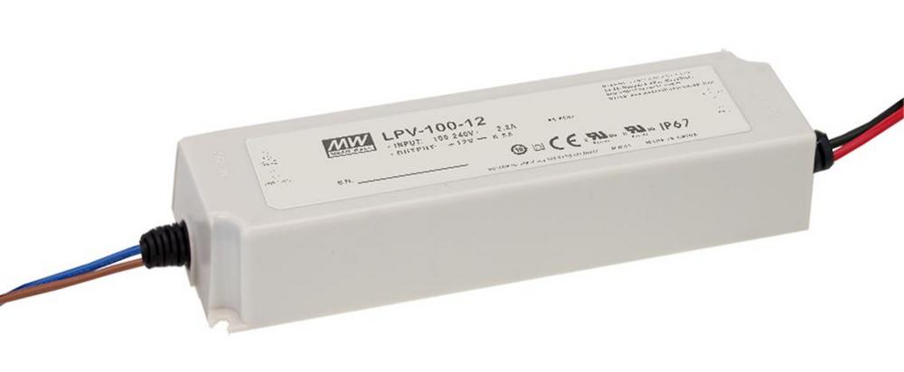 Sursa de alimentare petru instalatii LED, Mean Well, 24V @ 4.2 A ~ 100W, interior / exterior, IP67, cu protectie, LPV-100-24