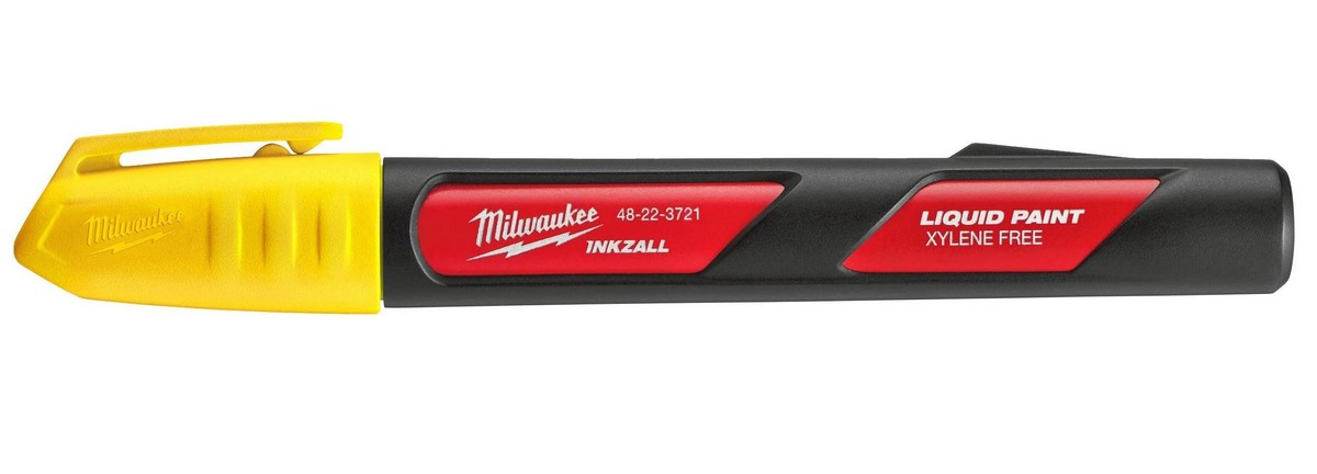 Marker de santier galben INKZALL Milwaukee, corp metalic, rezistent la apa si raze UV, 48223721
