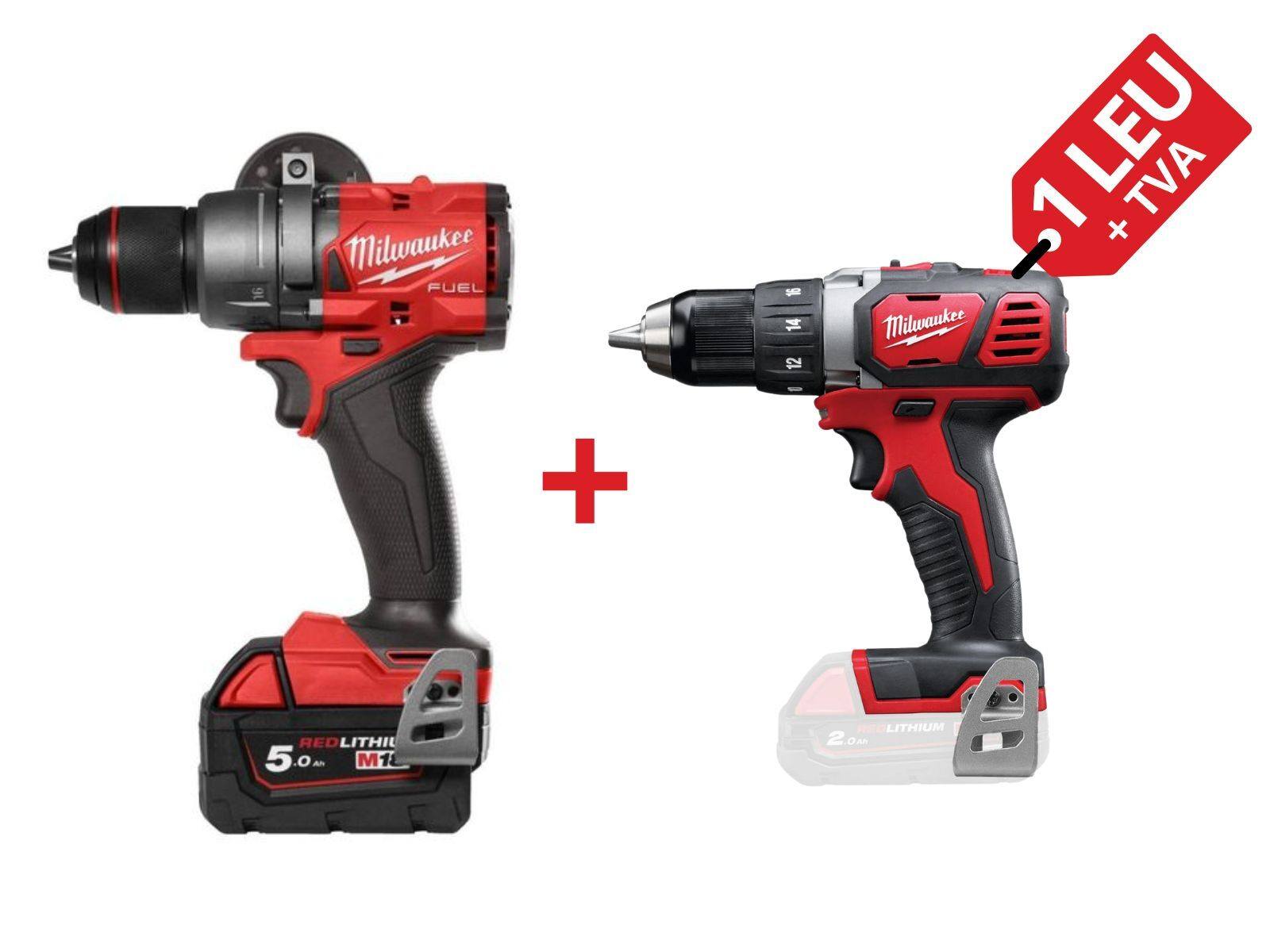 PROMO: Kit masina de gaurit cu percutie Milwaukee M18 FPD3-502X, 158 Nm + Masina de gaurit compacta M18, 50 Nm, mandrina 13mm, 4933479860-PROMO