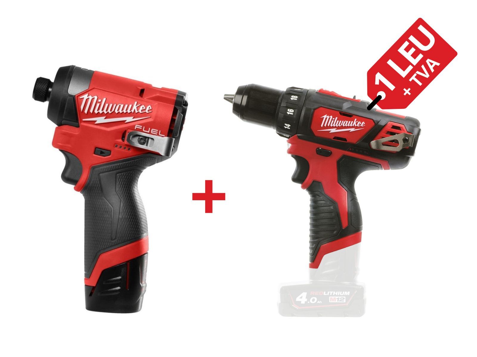 PROMO: Kit masina de insurubat cu impact HEX M12 FUEL Milwaukee + Masina de gaurit subcompacta M12, 30Nm, 4933479877-PROMO