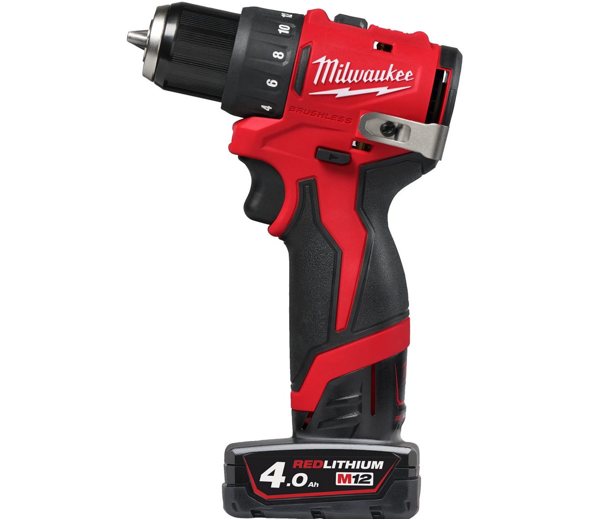 Masina compacta de gaurit Milwaukee, motor fara perii, cu 2 acumulatori M12, incarcator M12, 4933499688