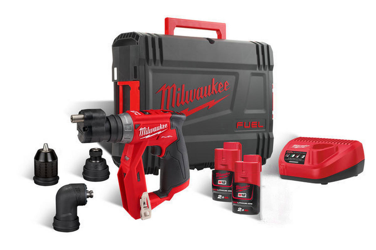 Masina de gaurit si insurubat 4 in 1 Milwaukee M12 FDDXKIT-202X cu accesorii interschimbabile, fara perii, 12V, 34Nm, 4933464979
