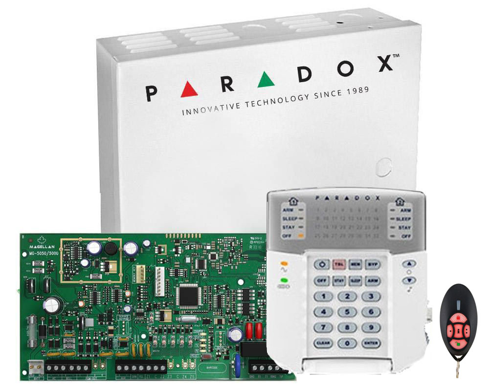 Centrala alarma Paradox Hibrida MG5050 cu telecomanda REM2 si tastatura K10, MG5050+REM2+K10